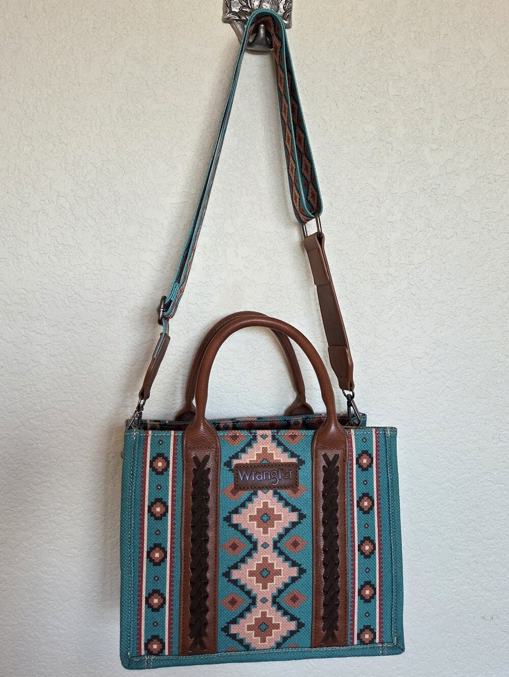 Wrangler Turquoise & Brown Southwestern Tote Bag